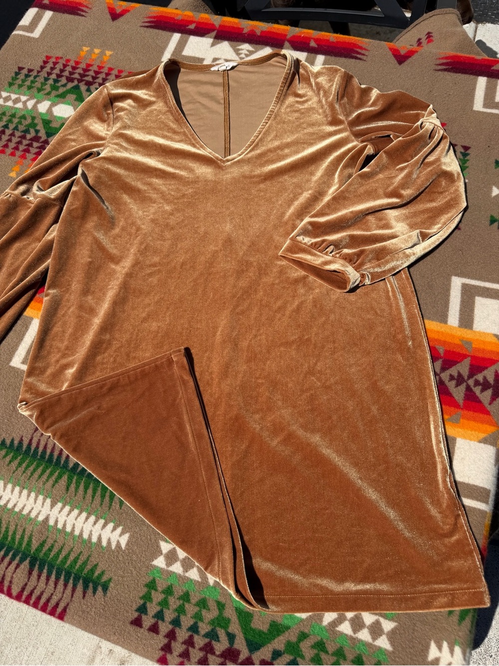 Madewell Velvet Long Sleeve V-Neck Tunic Dress - Brown